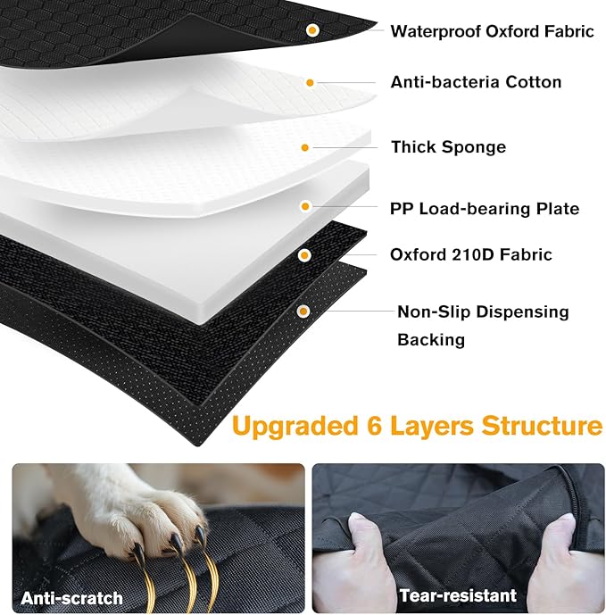 PETICON Back Seat Extender for Dogs, Hard Bottom Pet Seat Cover - Supports 400lbs, Waterproof Rear Seat Cover with Mesh Window for Ford/GMC/Chevrolet/Toyota/RAM Crew Cab Trucks&Full-Size