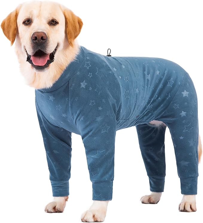 Dog Coats Autumn Winter Jumpsuit for Large Medium Dogs, Warmer Recovery Suit Polar Fleece Dog Bodysuit Lightweight Pajamas Pullover Stretchy Onesie Four-Legged Cold Weather Clothes(XL, Blue)
