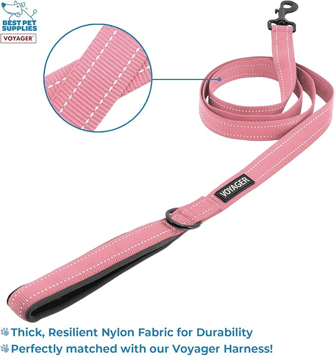 Best Pet Supplies Voyager Step-in Lock Pet Harness w Reflective Pet Leash Combo Set with Neoprene Handle 5ft - Supports Small, Medium and Large Breed Puppies/Cats - Pink, XXS