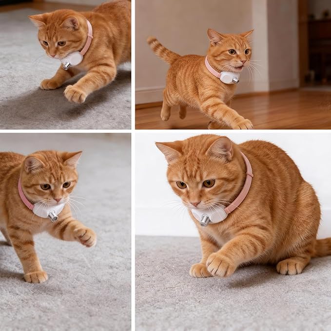 Walfront Cat Toys, Interactive Pink Adjustable Collar Toy, Fit 9.1–13.4 in, Indoor Play for Kittens & Adult Cats, Fun Exercise & Boredom Relief