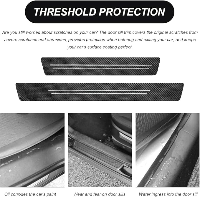 9 PCS Car Door Sill Protector, Waterproof Carbon Fiber Style Car Door Entry Guard Sill Protector, Anti-Scratch Door Threshold Strips Stickers for Most Vehicles, Car Accessories