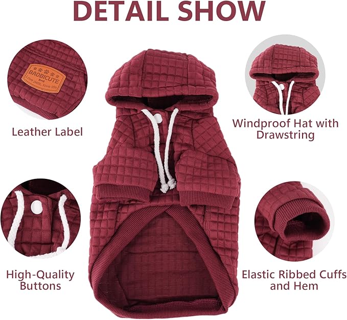 2 Pack Dog Hoodie Sweaters for Small Medium Dogs Warm Dog Clothes for Large Dogs Soft Waffle-Like Laminated Sweatshirt Bulldog (Brown+Wine Red, XXS (Back: 8",Chest: 11", Neck: 7.9"))