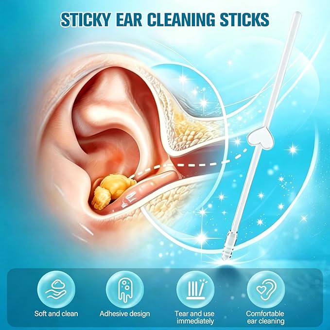 Sticky Ear Cleaning Stick, Reusable Ear Cleaning Tools,Soft Spiral Head Adhesive Ear Pick for Safe Ear Cleaning, Gentle Adhesive Ear Pick for Ear Wax Cleaning for All Ages