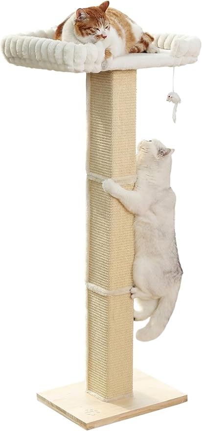 Cat Scratching Post with Large Window Perch - SnugCloud Ultra Soft Bed with Bolster,Adjustable 47" Tall Sisal Scratcher Tree for Maine Coon Big Cat Climbing, Naping and Overlooking