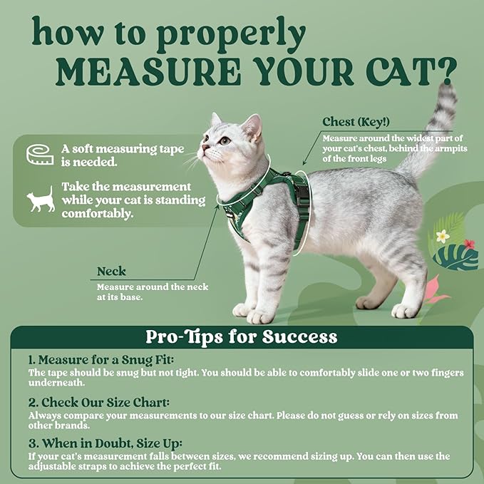 rabbitgoo Cat Harness and Leash Set, Escape Proof Kitten Harness for Safe Outdoor Walks, Soft Breathable Adjustable Vest with Reflective Strips for Kittens and Small Cats, Rainforest Green, XS