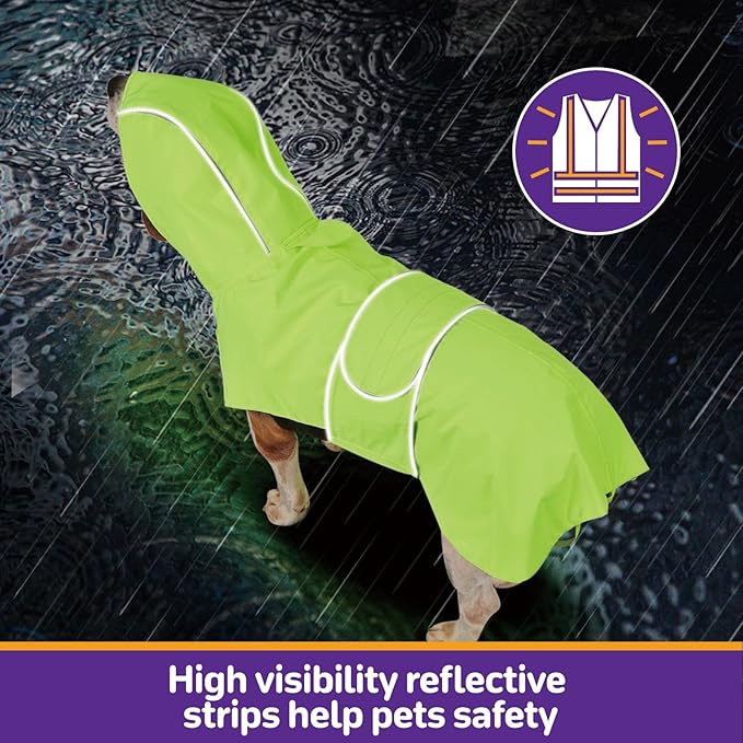 Kimee Dog Raincoat Reversible, Single Side Slicker Poncho Adjustable Waterproof Dog Rain Jacket with Leash Hole/Reflective Stripe Hooded Snowproof Windproof Clothes for Medium to 2X Large Dogs, L