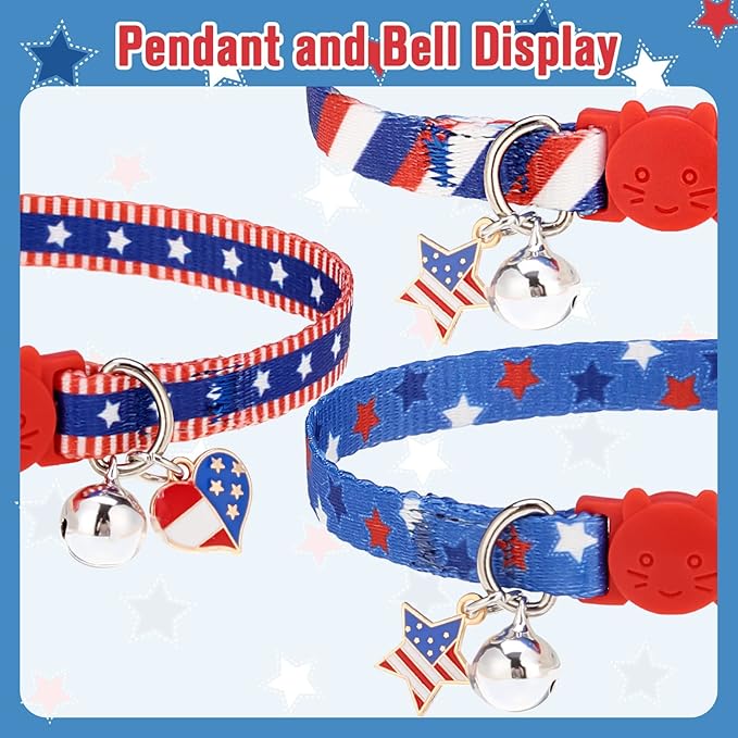 PUPTECK Cat Collar Breakaway with Bells, Kitten Collar Outfit Adjustable for Girl Boy Small Pet Puppy Bunny, Cute Costume Accessory with Safety Release Buckle (American Flag)