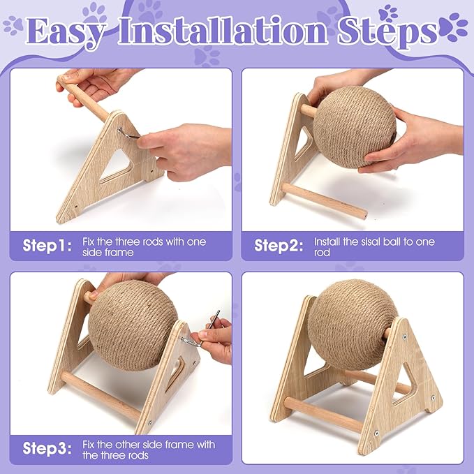 Outamateur Cat Scratcher Sisal Ball Toy, Sisal Scratching Ball with Stable Stand, Interactive Cat Exercise Toy, Interactive Play Toys for Kittens, Cats, Small Pets