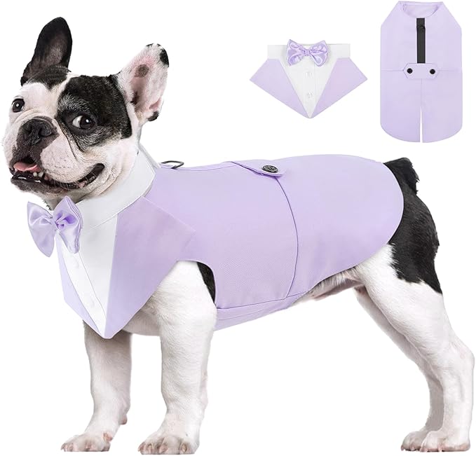 AOFITEE Dog Tuxedo Formal Dog Suit and Bandana Set, Gentle Dogs Wedding Party Suit Bow Tie Shirt, Tuxedo for Small Dogs Costume Outfit with Detachable Bowtie Collar for Christmas Halloween Dress Up
