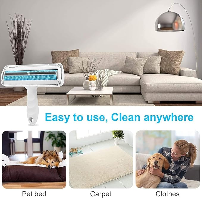 Pet Hair Remover Bundle, Reusable Lint Roller & Pet Hair Remover for Laundry Cat & Dog Fur Remover Set for Laundry Couch, Carpet Bedding & Clothes (Blue)