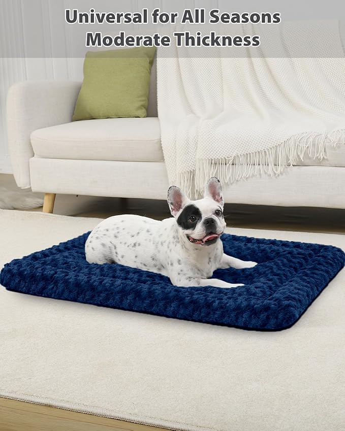 Washable Dog Bed Reversible Dog Beds for Crate Soft Fluffy Kennel Pad Anti-Slip Pet Sleeping Mat for Large Jumbo Medium Small Dogs (Blue, 48.00" x 30.00" x 1.50")
