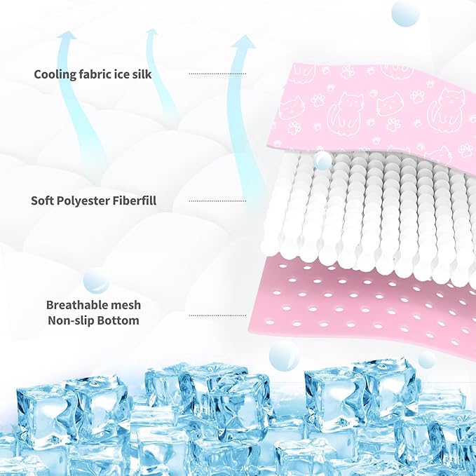 NWK Pet Cooling Mat -Q-Max>0.345 Ice Silk Cooling Mat for Dogs & Cats Portable & Washable Pet Cooling Blanket, Car Seats, Beds for Summer (Pink Cat, 20'' X 16'' X 0.3'')