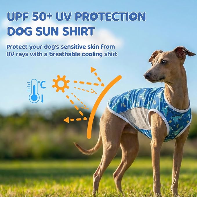 UPF 50+ Sun Protection Dog T-Shirt, 2 Pack Lightweight Sleeveless Dog Vest for Small Medium Dogs Boy – Reflective Strips, Quick-Dry Pet Apparel, Sports Fan Shirt P23ST00507XL