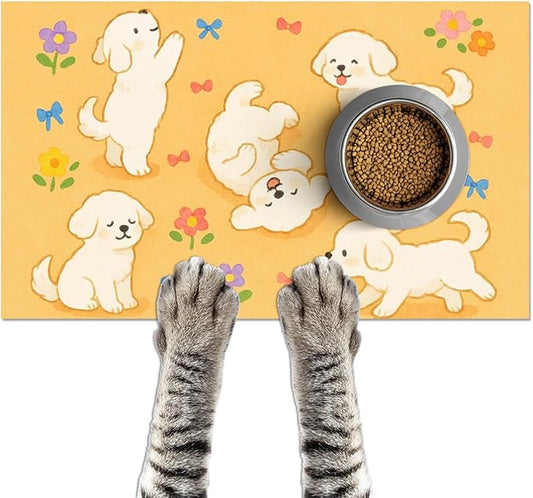 HOMETITUTE Bichon Frise Pet Food Mat Cute Spill-Proof Dog Water Bowl Mat Funning Mats for Cat Food and Water Bowls Cute Easy Clean Dog Bowl Mats Pet Placemat 20" x 12" Fast Dry Pets Feeding Pad