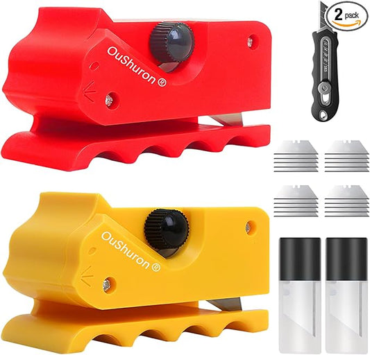 2PCS Cardboard Cutter for Cat Scratchers, DIY Cardboard Strip Cutter with 20 Spare Precision Inserts & Craft Knife for Custom Cat Beds, Furniture & Scratch Pads (Red & Yellow)