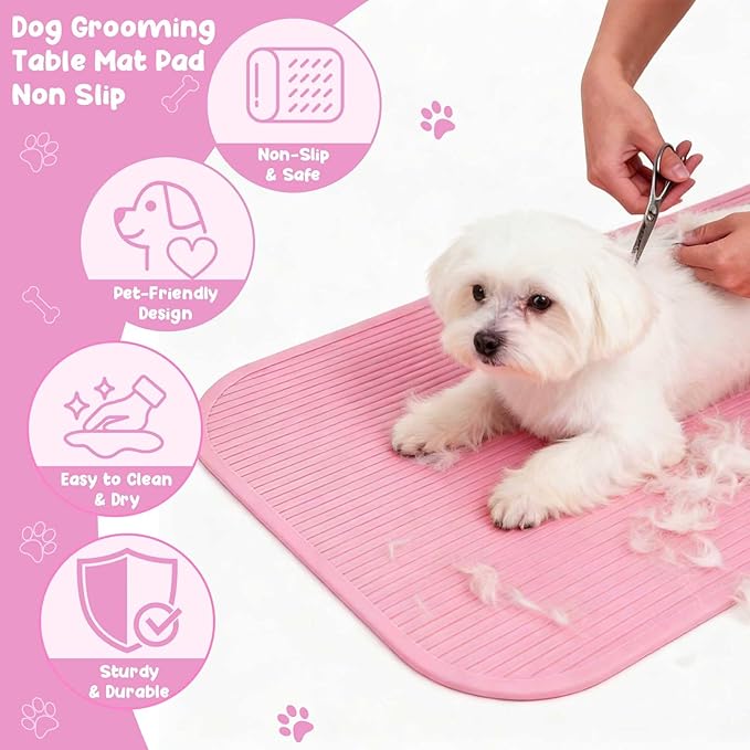 Dog Grooming Table Mat Pad Non Slip，Silicone Durable Premium Non-Slip Dog Bath Mat，Slip Mat - Bathing Mat for Pets，22.45inchX15.75inch (Pink)