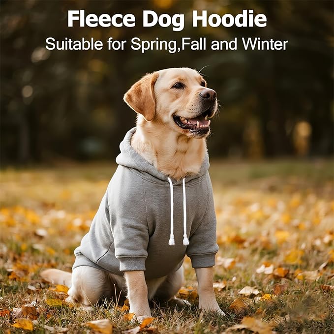 Dog Basic Hoodie Soft Dog Clothes Cold Weather Sweaters for Medium Large Dogs Cozy Fabric Warm Sweatshirt with Leash Hole for Boys (Grey, Medium (10-20 lbs))