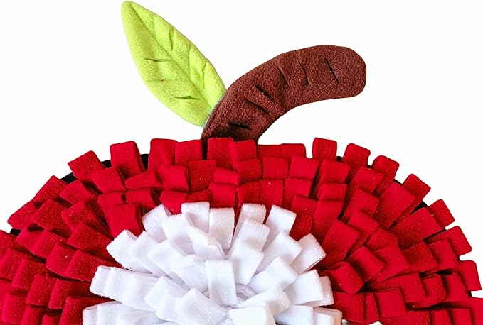 Dog Snuffle Mat Fleece Foraging Fruit Design Mats Small Animals Interactive Feeding Toy Anti Slip Slow Feeder Pet Treat Dispenser for Dogs Rabbits Guinea Pigs (Apple)