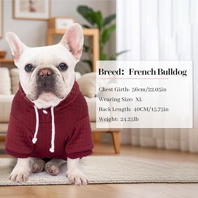 2 Pack Dog Hoodie Sweaters for Small Medium Dogs Warm Dog Clothes for Large Dogs Soft Waffle-Like Laminated Sweatshirt Bulldog (Brown+Wine Red, S (Back: 11.5",Chest: 15.5", Neck: 10"))