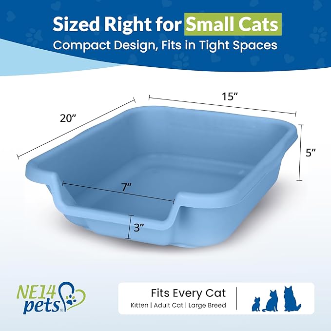 KittyGoHere Senior Cat Litter Box, Small Litter pan, Open Top Low Entrance Kitty Litter Box, Lightweight Low Entry Litters Box, Durable, Made in USA (Little Boy Blue)