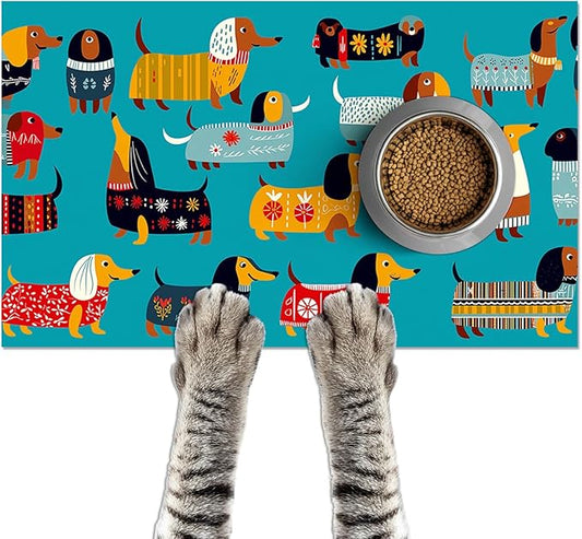HOMETITUTE Dachshund Dog Design 24x16 inch Non Slip Dog Food Mat Pet Bowl Placemat for Food and Water Small Dog Bowl Mats Cat Food Mat Easy to Clean Feeding Mats for Small Pets Cute
