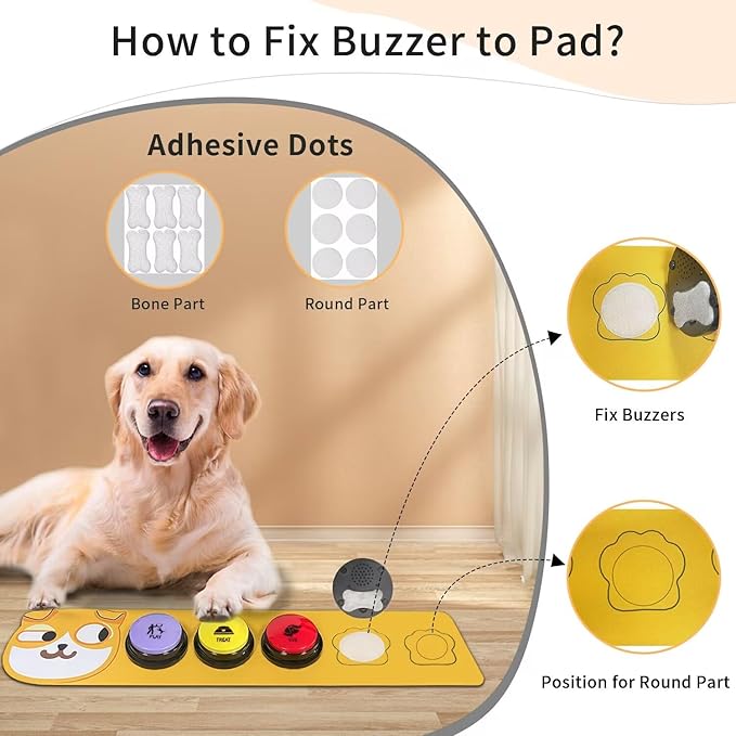 RIBOSY Dog Buttons for Communication, 5 Pcs Dog Speech Training Buzzers with Non-Slip Rubber Pad and 50 Stickers, 30 Seconds Voice Recording Button for Pet to Voice What They Want (Battery Included)
