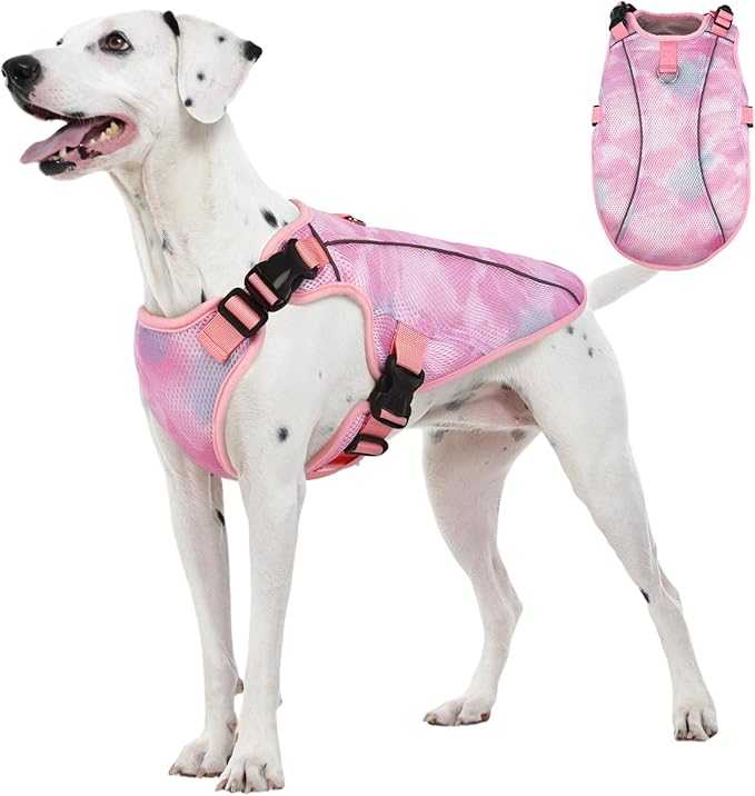 Kuoser Dog Cooling Vest for Dogs, Lightweight Cooling Shirt for Small Medium Large Dogs, Adjustable Pet Cooler Jacket with Reflective Stripe, UV Protection Pet Harness T-Shirt for Summer Outdoor