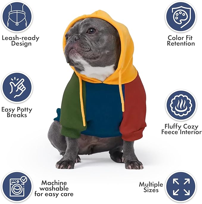 Spark Paws Dog Hoodie – Premium Dog Sweater for Small, Medium, and Large Dogs | Warm Outfits for French Bulldogs, Pitbull, Puppy, Winter Jacket Alternative - Primary Color Block - 5XL