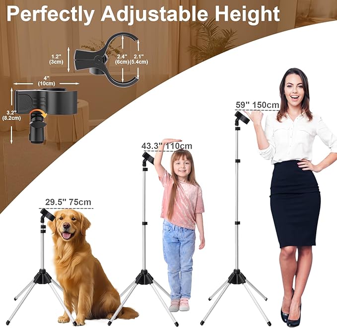Shouken Adjustable Hands-Free Hair Dryer Stand Holder-59 inches,360 Degree Rotation,Blow Dryer Holder Countertop With Non-Slip Tripod and Universal Clip,Adjustable Height Countertop Blow Dryer Holder