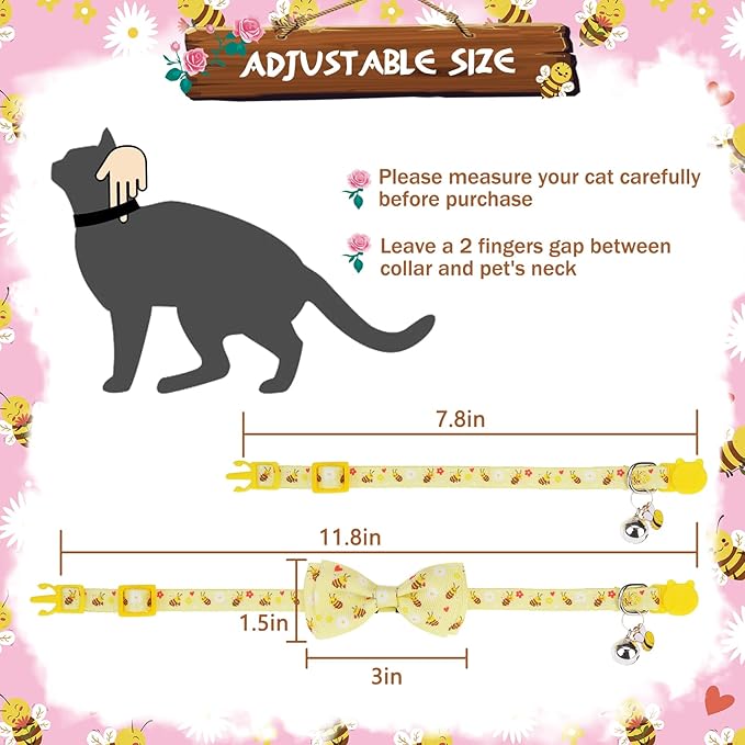 PUPTECK Cat Collar Breakaway with Bells, Kitten Collar Outfit Adjustable for Girl Boy Small Pet Puppy Bunny, Cute Costume Accessory with Safety Release Buckle (Bowtie-Floral)