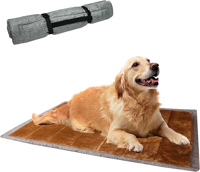 Camping Dog Bed Mats, Rollup Outdoor Dog Bed for Medium Large Dogs, Portable, Foldable, Machine Washable Pet. Bed Mat for Indoor Use 42” * 28” Grey