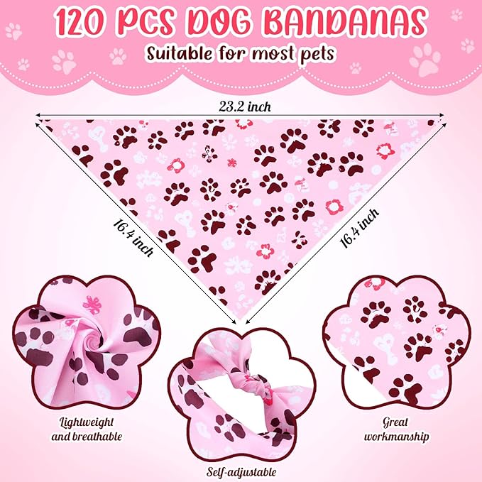 Youyole 120 Pcs Pet Party Dog Bandana Bulks Paws Dog Bandanas Summer Party Pet Scarf Soft Cat Triangle Scarves Bandana Cat Bibs for Small and Medium Breed