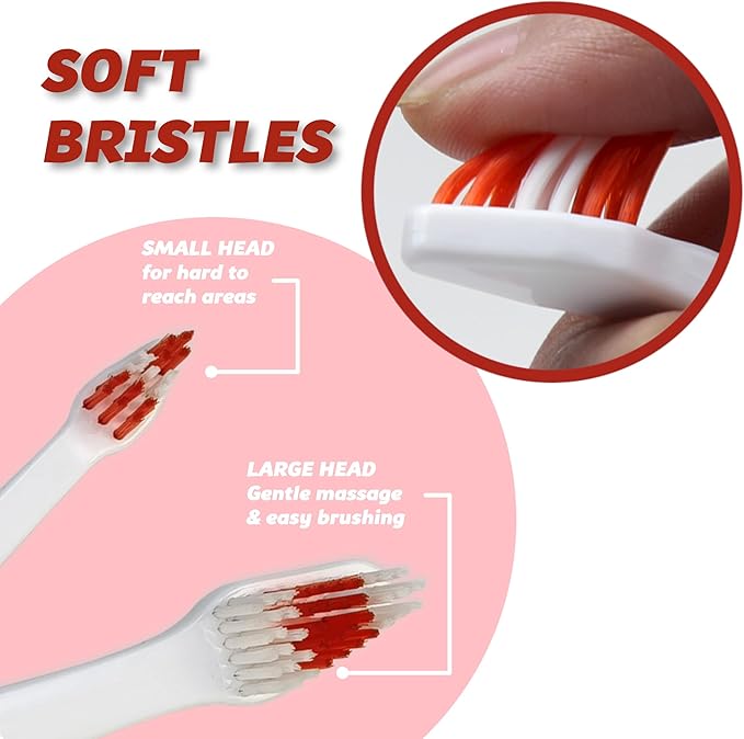 Pet Toothbrush for Dogs, Cats with Soft Bristles - Easy Teeth Cleaning & Dental Care, Non Slip Dual Head Dog Toothbrush for Medium & Large Pets, Toothpaste Not Included (Pack of 2(Red))