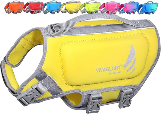 VIVAGLORY High Buoyancy Dog Life Vest, Swimming Vest with Handle, Dog Life Jacket for Swimming & Boating, Buoyancy for Puppy Doggy, XS, Yellow