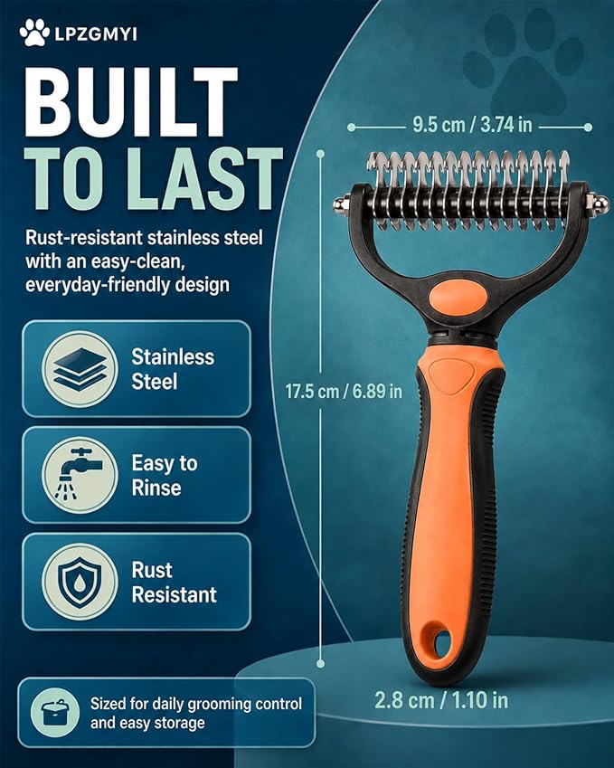 Undercoat Rake for Dogs, Pet Grooming Tool Pro Deshedding Brush Double Sided Cat Brushes Long Hair Dematting Comb Professional Extra-Wide Stainless Steel Teeth Supplies for Matted Fur on Cats (Green)