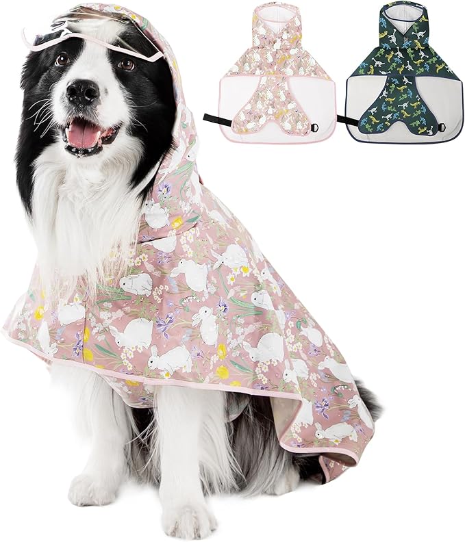 Dog Raincoat, Waterproof Windproof Dog Rain Jacket with Hood, Rain Coat with Leash Hole, Adjustable Raincoat Poncho for Small Medium Large Dogs Outdoor (Pink, S)
