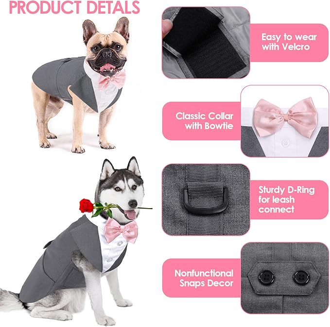AOFITEE Dog Tuxedo for Large Dogs, Formal Dog Suit and Tie, Gentle Dogs Wedding Party Suit Bow Tie Shirt, Pet Wedding Outfit with Detachable Bowtie Collar for Christmas Halloween Dress Up