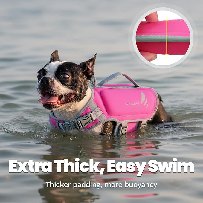 VIVAGLORY High Buoyancy Dog Life Vest, Swimming Vest with Handle, Dog Life Jacket for Swimming & Boating, Buoyancy for Puppy Doggy, XS, Pink