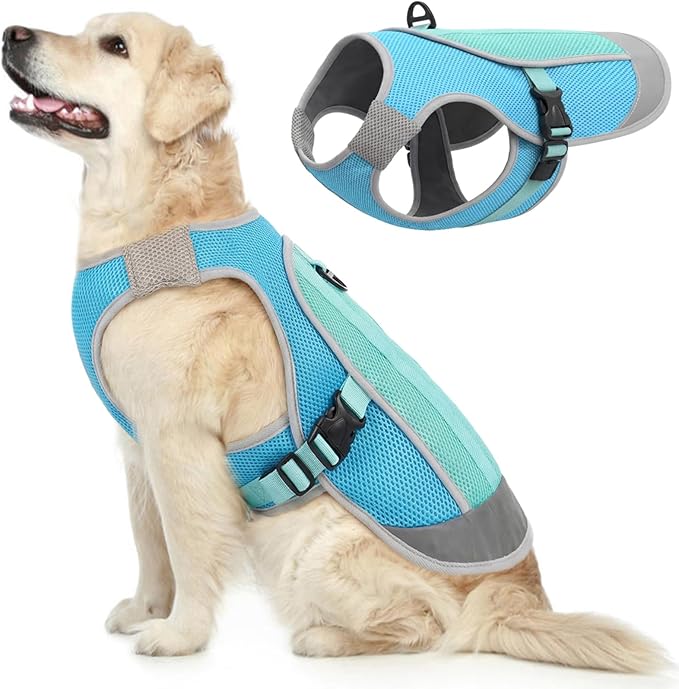 Kuoser Dog Cooling Vest for Summer, Lightweight Dog Cooling Harness Shirt with Breathable Mesh, Reflective Cooler Jacket Pet Cool Vest for Small Medium Large Dogs, Hot Weather, Beach, Hiking, Walking