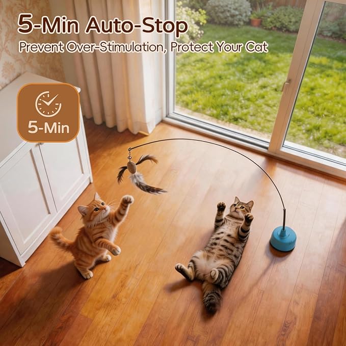 Interactive Cat Toys for Indoor Cats, Automatic Flying Bird Feather Toy, Rechargable Electric Cat Teaser Enrichment, 5-Minute Auto-Pause Smart Self-Play Teaser