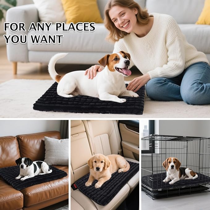 BVAGSS Dog Bed Washable Crate Mattress,Anti-Slip Memory Foam Soft Warm Pet Cushion for Small Medium Dogs, Calming Fluffy Sleeping Kennel Pad XH082 (39''x28'',Black)
