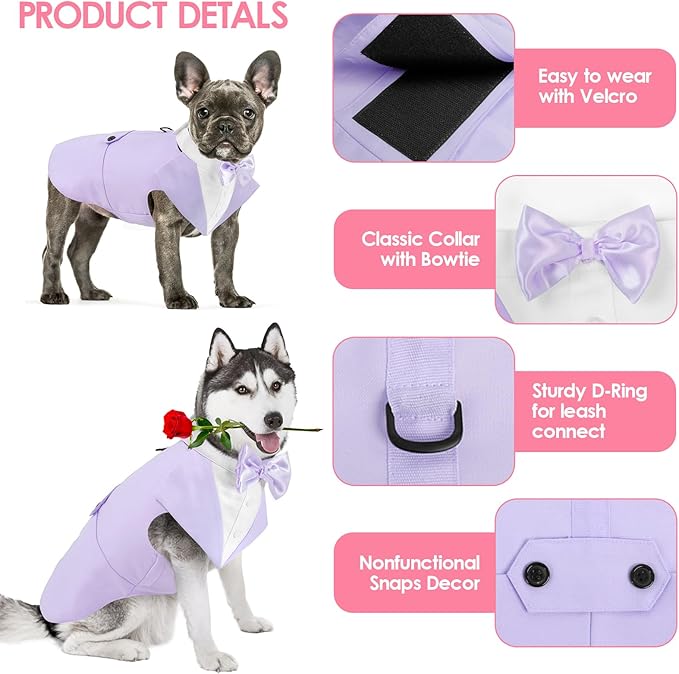 AOFITEE Dog Tuxedo Formal Dog Suit and Bandana Set, Gentle Dogs Wedding Party Suit Bow Tie Shirt, Tuxedo for Medium Dogs Costume Outfit with Detachable Bowtie Collar for Christmas Halloween Dress Up