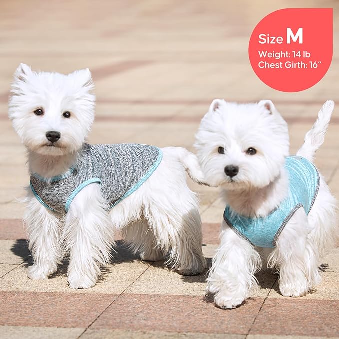 KYEESE 2Pack Dog Shirt, Lightweight Sun Protection Sleeveless Dog T Shirts for Small Dogs Boy, Breathable Pet Reflective Tank Top Summer Dogs Clothes for Outdoor Walking, Grey+Sky Blue, L