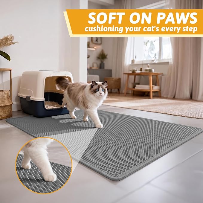 Pieviev Cat Litter Mat Double Layer Waterproof Urine Proof Trapping Mat 1 Pack (Gray, 47x36 Inch (Pack of 1))