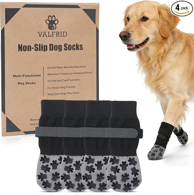 ‌VALFRID Non-Slip Dog Socks with Double Sides Grips, and Durable Dogs Grip Socks,Hardwood Floors Anti-Slip,Dog Booties for Small Medium Large Dogs L
