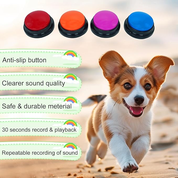 Gelabur Set of 4 Dog Buttons for Communication, Voice Recordable Buttons for Classroom, Dog Training Talking Buttons Starter Set, Pet Easy Speaking Buttons Tools