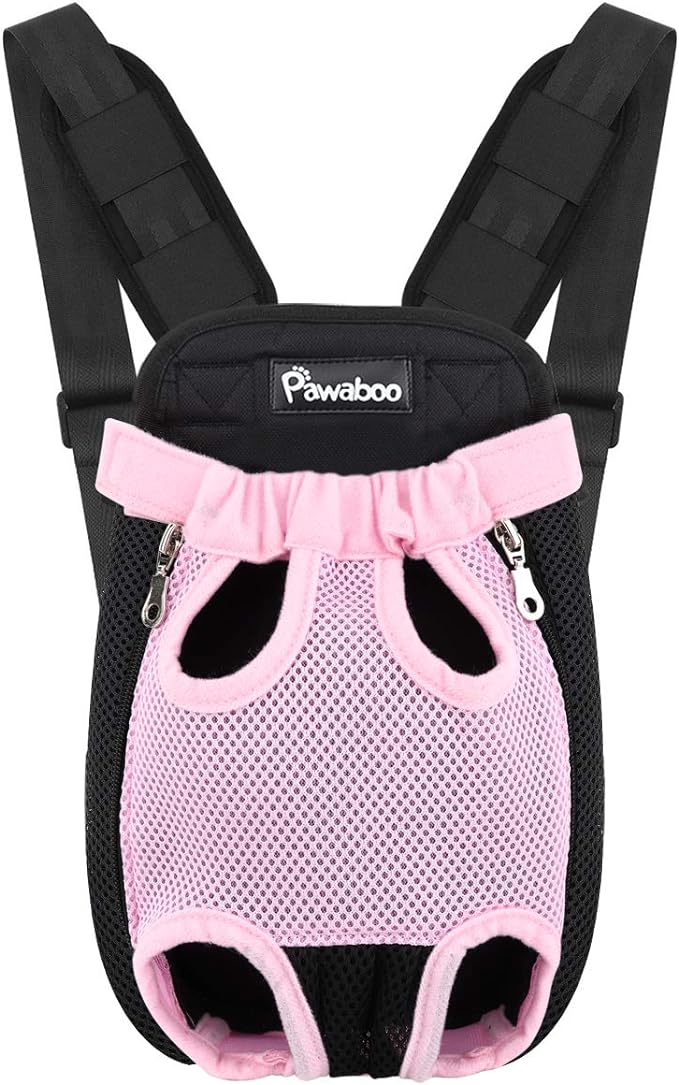 Pawaboo Adjustable Carrier Backpack for Dog Cat, Pet Front Dog Carrier Purses Cat Travel Bag, Legs Out, Easy-Fit for Traveling Hiking for Small Dogs Cats Puppies, S, Pink