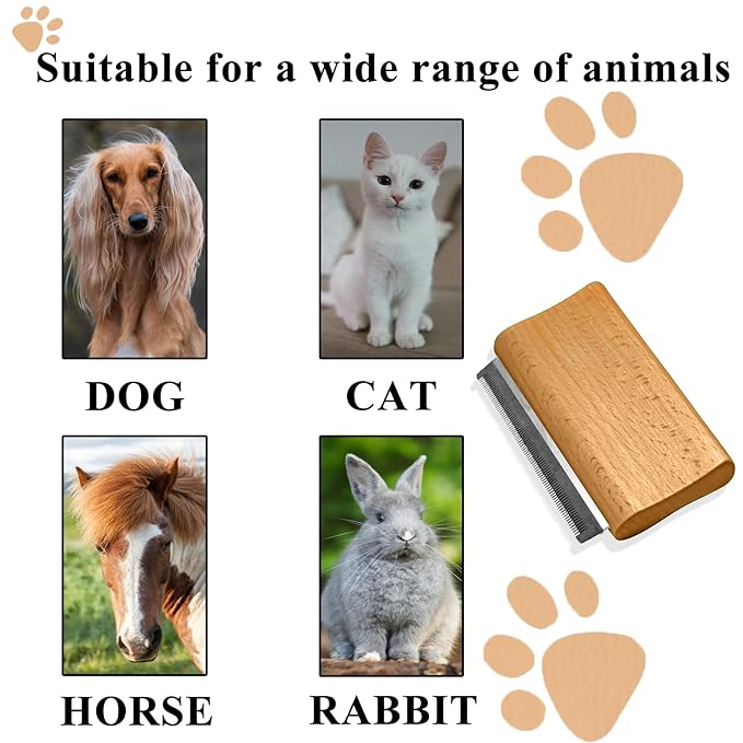 Wooden Deshedding Brush for Dogs, Cats & Horses, Deshedding Grooming Tool Curry Comb Pet Hair Removal Tool, Deshedding Dog Brush Combs for All Hair Types, 4.33 Inch
