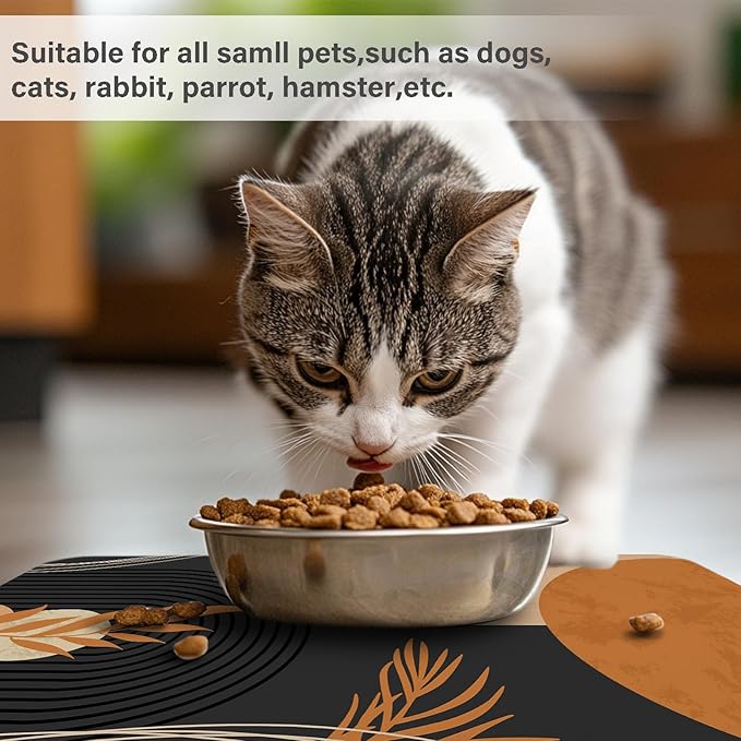 Cat Food Mat for Floors Waterproof Dog Mat for Food and Water Bowl Quick Dry Easy to Clean Nonslip Pet Mats, 17 * 30, Retro