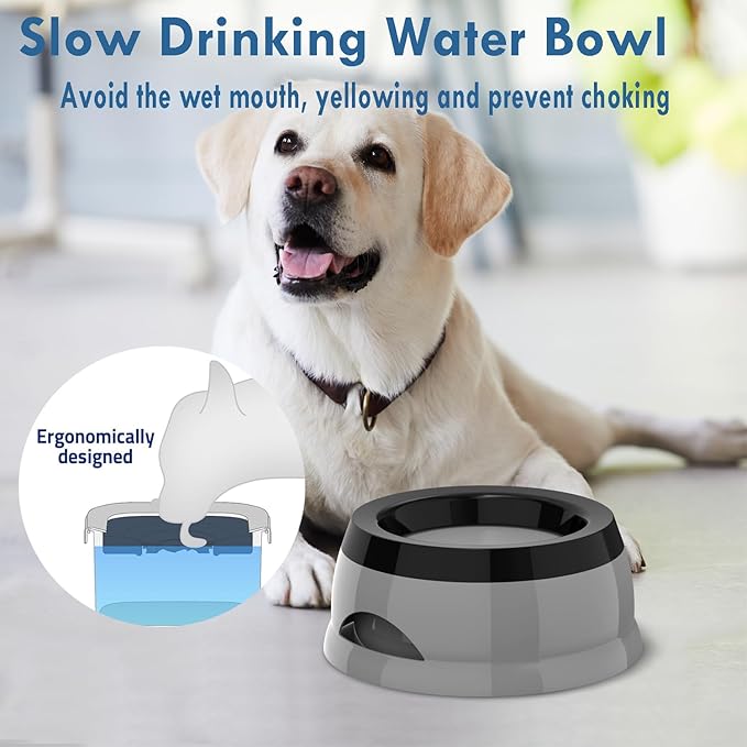 Dog Water Bowl, No Spill Cat Slow Feeder Water Dispenser Portable Vehicle Carried Car Travel Bowls for Small Medium Pets Sloppy Messy Drinkers 25oz, Grey